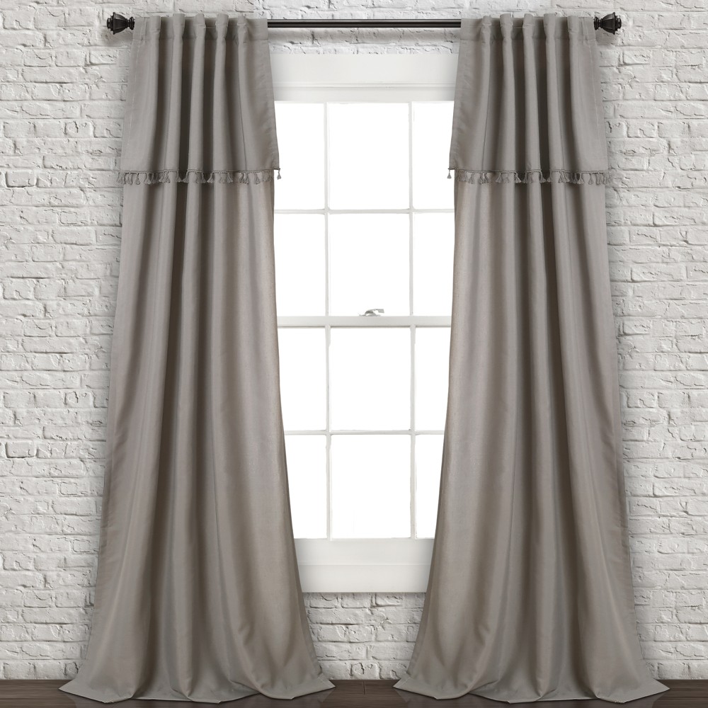 Photos - Curtains & Drapes Set of 2  Ivy Tassel Light Filtering Window Curtain Panels Gray (84"x40")