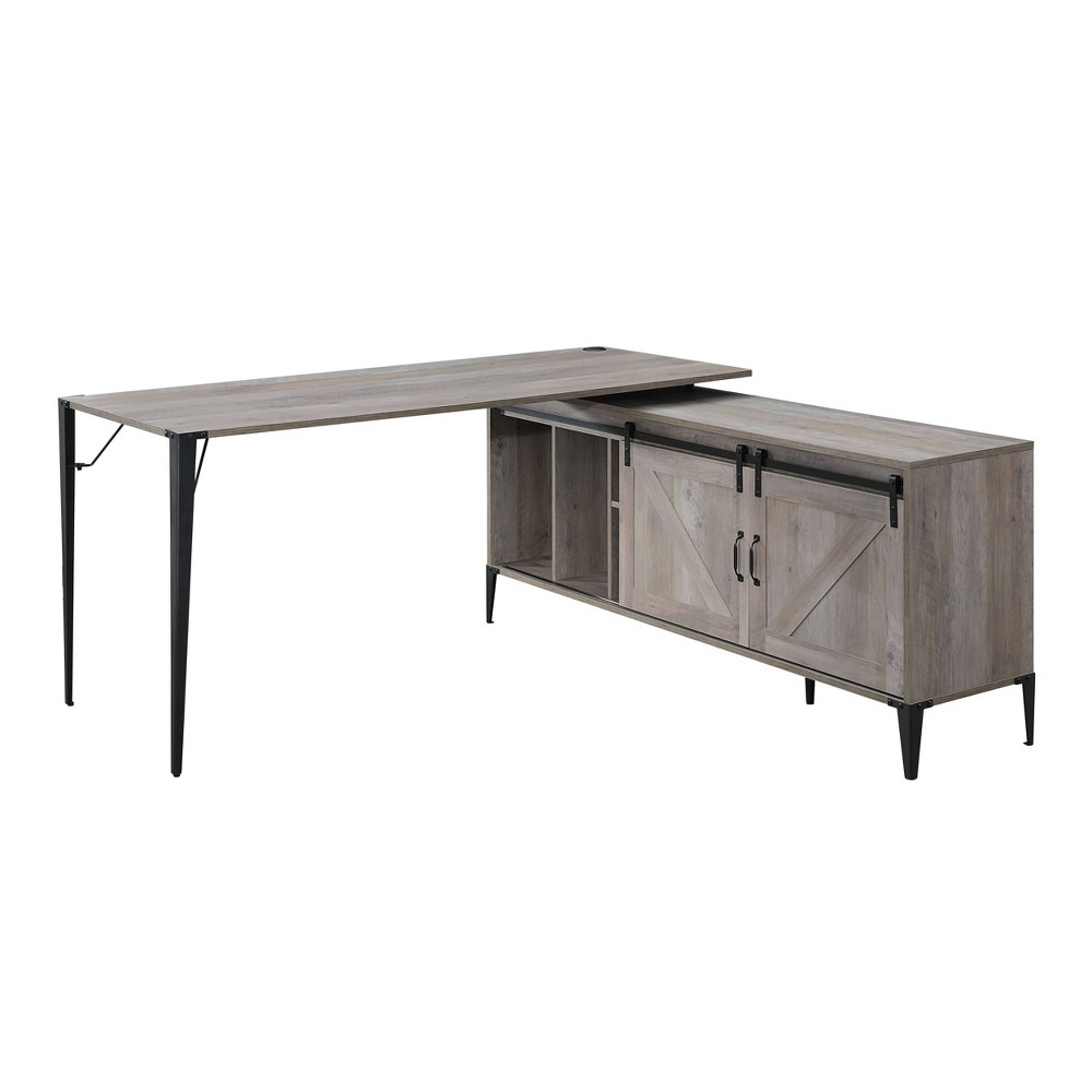 Photos - Office Desk 65" Zakwani L Writing Desk Gray Oak/Black Finish - Acme Furniture