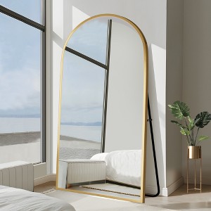 Spassway Arched Metal Full Mirror with Bracket Decorative Freestanding Mirror Accent Wall Mirror for Living Room Bedroom - 1 of 4