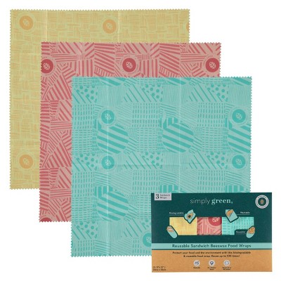 Bee's Wrap 3pk Reusable Beeswax Food Wraps Sustainable Plastic