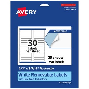 Avery Matte White Removable Rectangle Labels with Sure Feed Technology, 2/3" x 3-7/16" - 1 of 4
