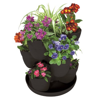 Charcoal Gray Stackable Resin Flower Tower Planter for Indoor/Outdoor Use