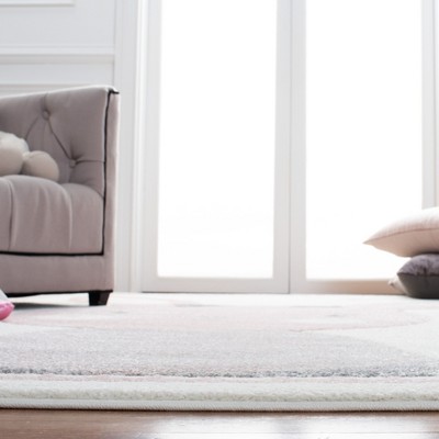 Handmade Pink and Ivory Rectangular Kids Rug, 6'-7" x 9'