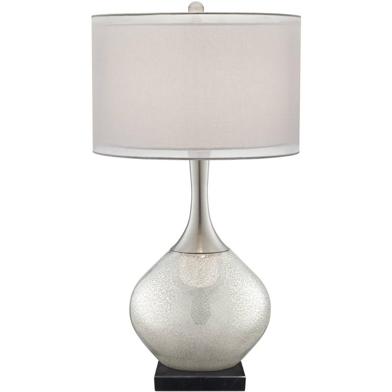 Possini Euro Design Swift Modern Table Lamp with Square Black Marble Riser 30 1/2" Tall Glass Chrome Drum Shade for Bedroom Living Room House Home, 1 of 7