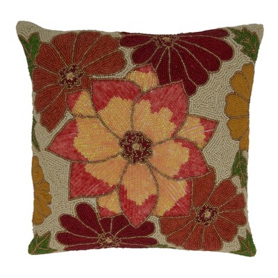 Saro Lifestyle Beaded Flower Pillow - Poly Filled, 16