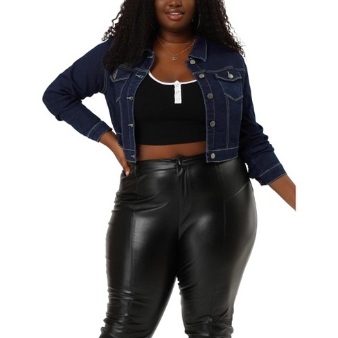 Black cropped denim shop jacket plus size