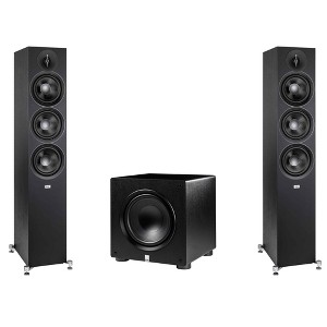 Elac - Two DF63-BK - Debut 3.0 6.5" Floor Speaker - Black and Elac PS350-BK - Varro Premium 12" 350 Watt Powered Subwoofer with Auto-EQ - 1 of 4