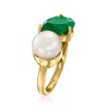 Ross-Simons 7.5-8mm Cultured Pearl and 2.20 Carat Emerald Toi Et Moi Ring in 18kt Gold Over Sterling - 3 of 4