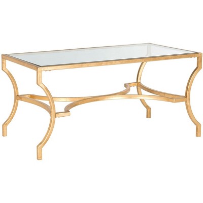 Alphonse Gold Rectangular Metal and Glass Coffee Table