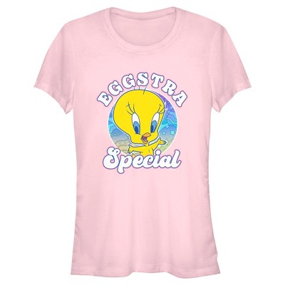 Juniors Womens Looney Tunes Easter Eggstar Special Tweety T-Shirt - Light  Pink - Small