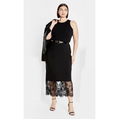 Women's Plus Size Lace Hem Fay Skirt - black | CITY CHIC