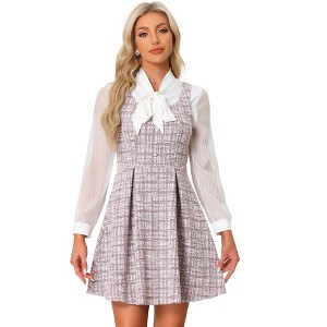 INSPIRE CHIC Women's Sleeveless Square Neck Plaid Fit and Flare Tweed Dresses - 1 of 4