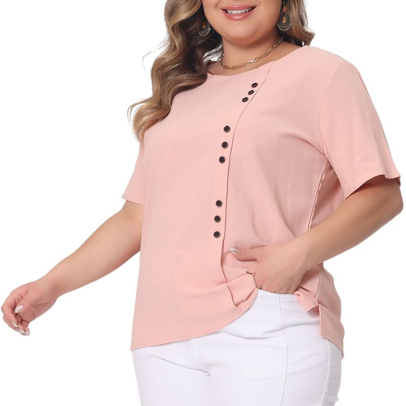 Agnes Orinda Women's Plus Size Short Sleeve Round Neck Cotton Linen Casual T-Shirts, 2 of 6