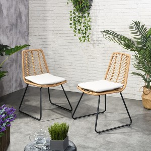 SKRAN 2-Piece Rattan Dining Chairs with Water-Resistant Cushions and Sturdy Frame, Outdoor Wicker Patio Seating for Kitchen Patio Deck - 1 of 4