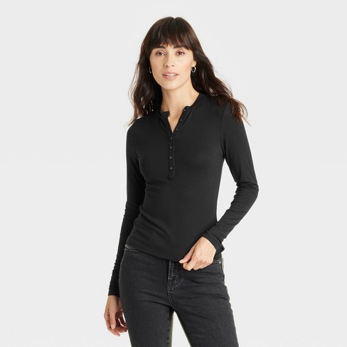 Long sleeve henley shirt womens best sale