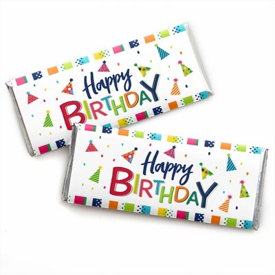 Big Dot of Happiness Cheerful Happy Birthday - Candy Bar Wrapper Colorful Birthday Party Favors - Set of 24