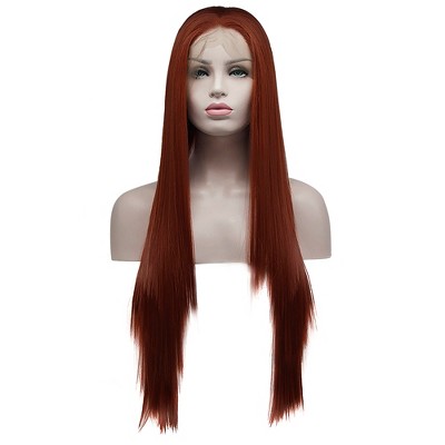 Unique Bargains Women Long Straight Synthetic Fibre Hair Lace Front Wigs with Wig Cap 24" 1PC