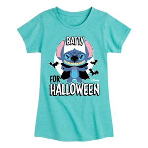 Girls' - Lilo and Stitch - Batty For Halloween Fitted Short Sleeve Graphic T-Shirt - 1 of 4