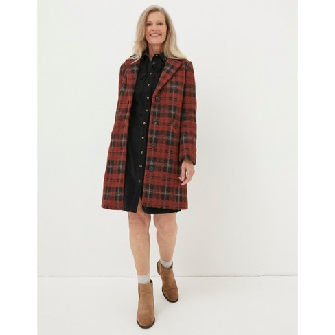 Brushed Wool Blend Plaid Coat