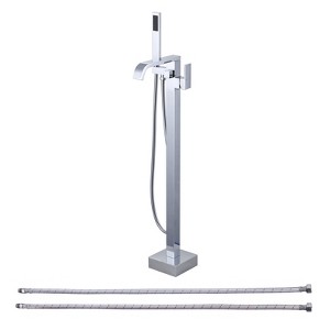 WOWOW Waterfall Single-Handle Freestanding Tub Faucet with Handshower, Brass Floor Mounted Tub Filler Faucet in Brushed Nickel - 1 of 4