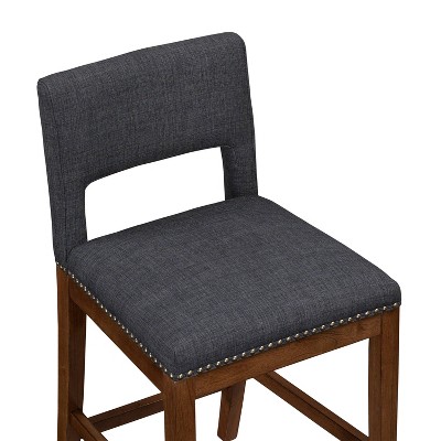 Dark Gray Upholstered Counter Stool with Wood Base