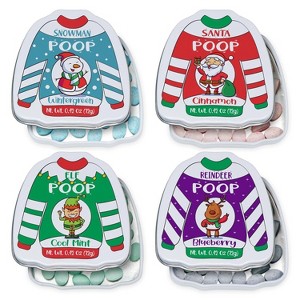 4E's Novelty 4 Pack Christmas Poop Mint Candy in Ugly Sweater Tins, Perfect Stocking Stuffers for Men & Women, Edible Christmas Stocking Stuffers - 1 of 4
