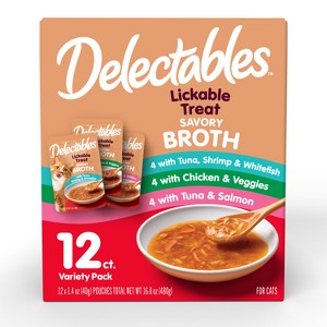Hartz Broths Tuna, Salmon, Shrimp, Whitefish, Vegetable and Chicken Cat Treats - 12ct - 1 of 2