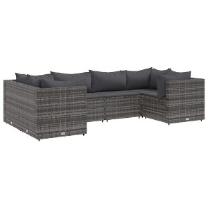 vidaXL Patio Lounge Set with Cushions Sectional Sofa Garden Backyard Poly Rattan - Gray 4x Corner + 2x Middle - 1 of 4