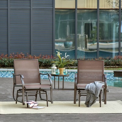Brown Steel Double Glider Chairs with Center Table