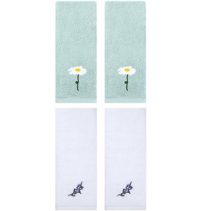 REGALWOVEN 4 Pcs Cotton Soft Absorbent Floral Pattern Hand Towel - 1 of 4