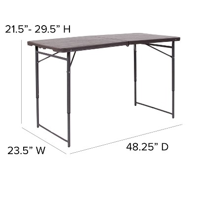 Adjustable Gray Metal and Brown Plastic Bi-Fold Portable Table