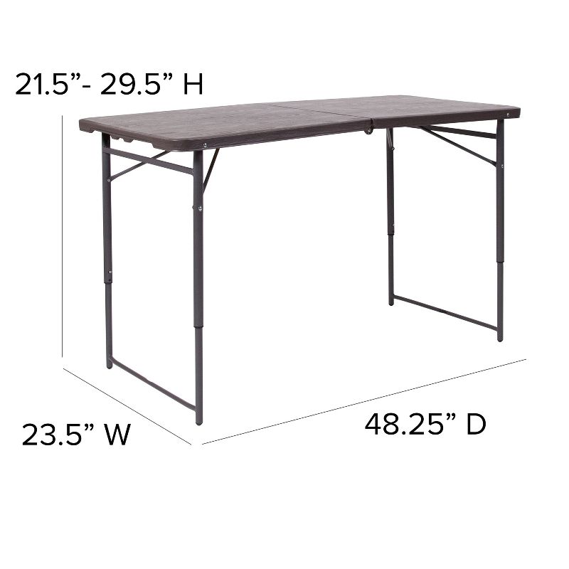 Emma and Oliver 4-Foot Height Adjustable Bi-Fold Dark Gray Plastic Folding Table with Handle, 4 of 11