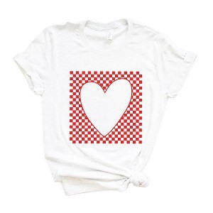 Simply Sage Market Women's Checkered Heart Cut Out Short Sleeve Graphic Tee - 1 of 4