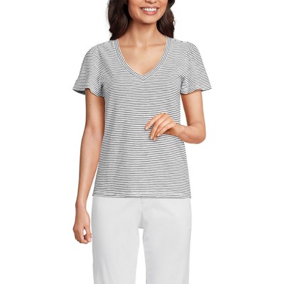 Lands' End Women's Slub Flutter Sleeve V-Neck T-Shirt