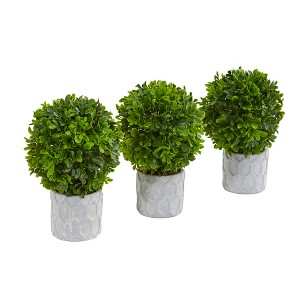 Nearly Natural 9-in Boxwood Artificial Mini Topiary (Set of 3) - 1 of 3