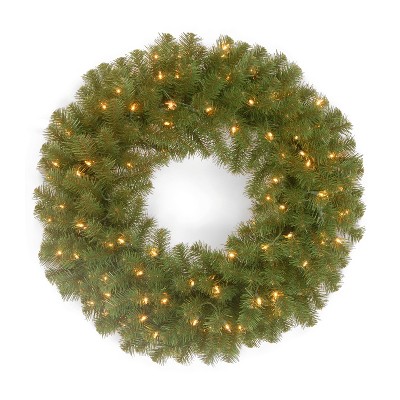 National Tree Company 24 Inch Diameter Round Pre Lit Holiday Decor Wreath with 900 LED White and Multicolored Lights and 180 Branch Tips, Green
