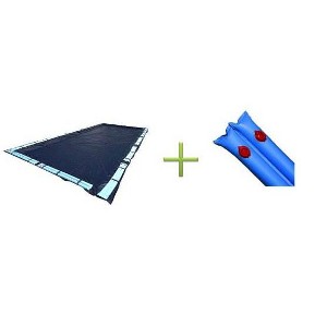 16x32 Dark Blue Winter Rectangular Inground Swimming Pool Cover w/Water Tubes - 1 of 4