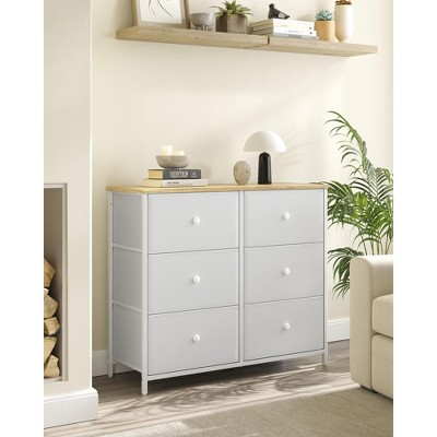 Image of Dresser for Bedroom, Chest of Drawers, 6 Drawer Dresser, Closet Fabric Dresser with Metal Frame, Cream White and Oak