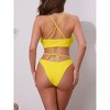 INSPIRE CHIC Women's Criss Cross Backless Elegant Ribbed Knit Bikini Sets, Strappy Top Triangle Bottom Swimwear Bathing Suits 1 Set - 3 of 4