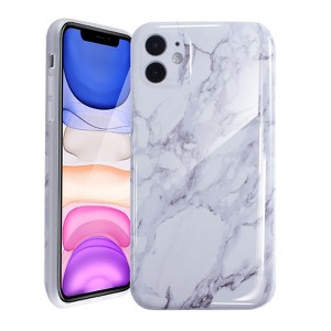 White Glossy Marble Case For iPhone, Soft Flexible Slim TPU Gel Rubber Smooth Cover, Shockproof and Anti-Scratch by Insten - 1 of 4