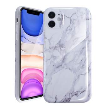 White Glossy Marble Case For iPhone, Soft Flexible Slim TPU Gel Rubber Smooth Cover, Shockproof and Anti-Scratch by Insten
