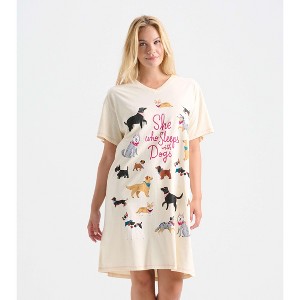 Little Blue House Women's Nightshirt, She Who Sleeps With Dogs, One Size - 1 of 4