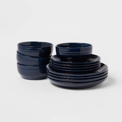 12pc Stoneware Westfield Dinnerware Set Navy - Threshold&#8482;