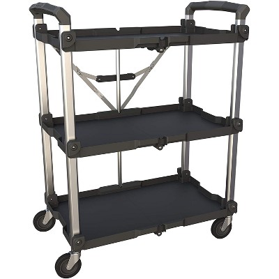 Olympia Tools Pack N Roll 3 Tier 300 Pound Weight Capacity Collapsible X-Large Service Utility Cart with Smooth Rolling Wheels for Easy Transportation