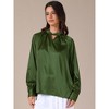 INSPIRE CHIC Women's Satin V Neck Keyhole Long Sleeves Elegant Blouse - 2 of 4