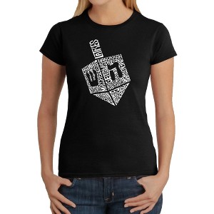 LA Pop Art Hanukkah Dreidel - Women's Word Art T-Shirt Black X Large - 1 of 4