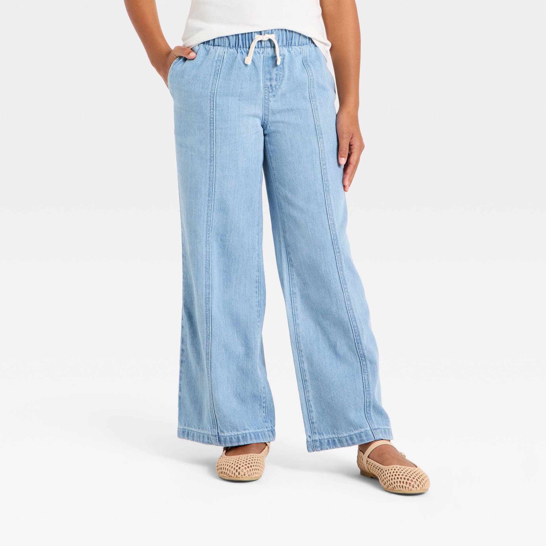 Girls' Mid-Rise Pull-On Wide-Leg Jeans - Cat & Jack™