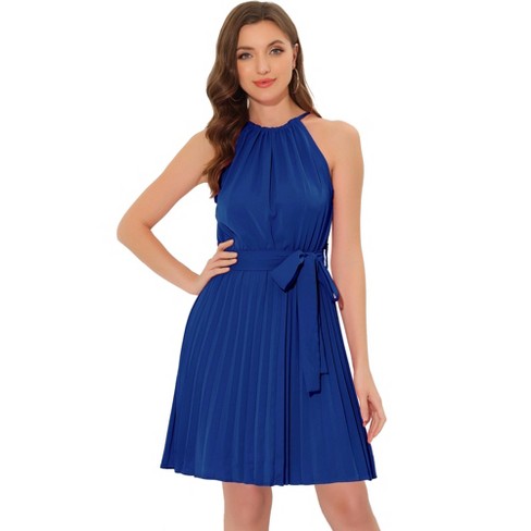 Allegra K Pleated Dress for Women's Tie Halter Neck Sleeveless