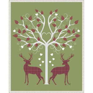 Amanti Art 23"x28" Christmas Des Deer and Heart Tree Pink Fab Funky Framed Canvas Wall Art - 1 of 4