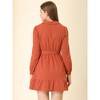 Allegra K Women's Notched Lapel V Neck Tie Waist Solid Ruffle Hem Mini Dress - 4 of 4